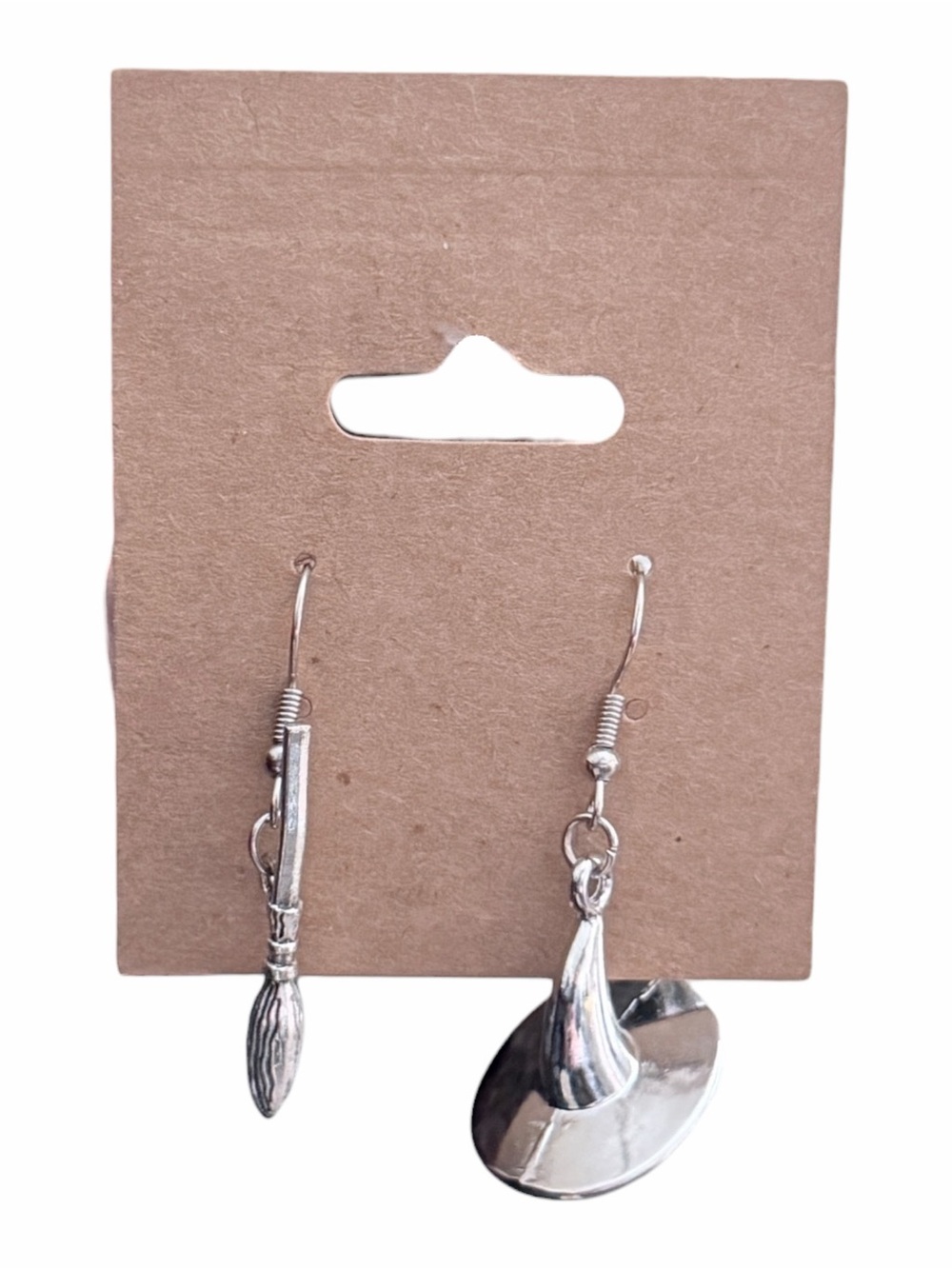 Handmade Deadstock Asymmetrical Witch Hat & Broomstick Drop Earrings